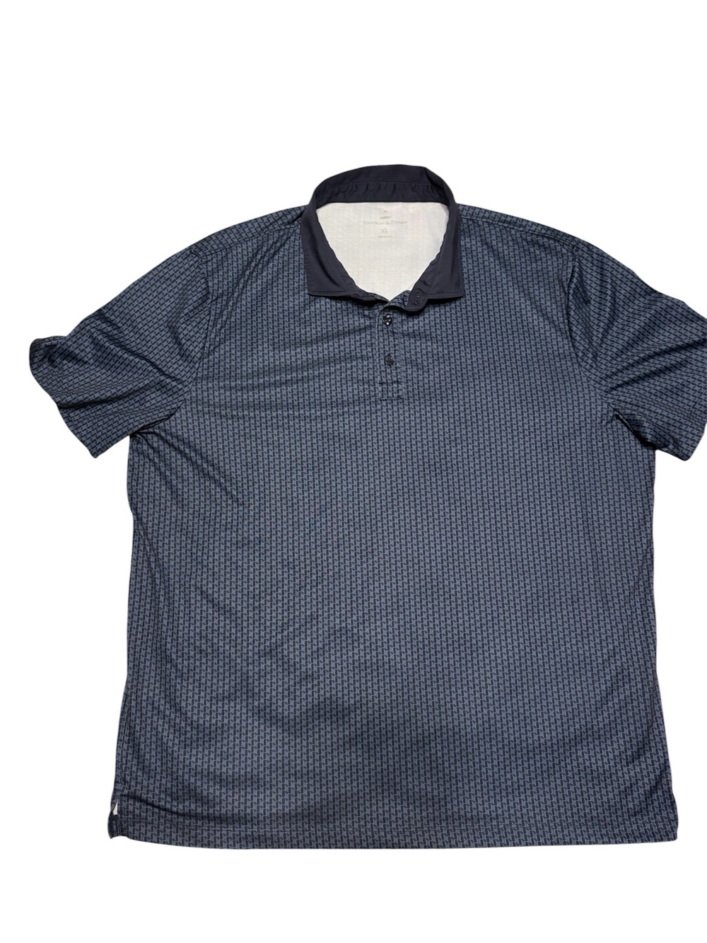 Men's Patterned Navy Polo Shirt with Contrast Collar